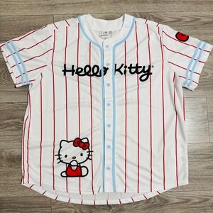 Hello Kitty Womens Baseball Jersey 3X White Red Blue Stripes Shirt Sanrio Logo